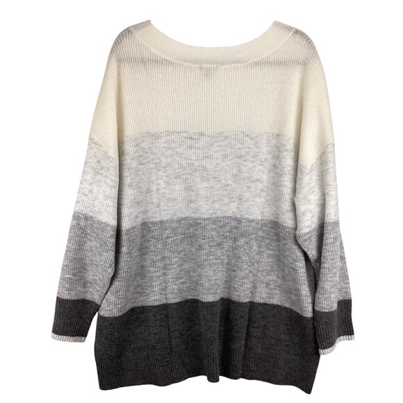 Talbots Sweater Size 3X Ribbed Knit Color Block Ombré White Gray Striped - Picture 5 of 9